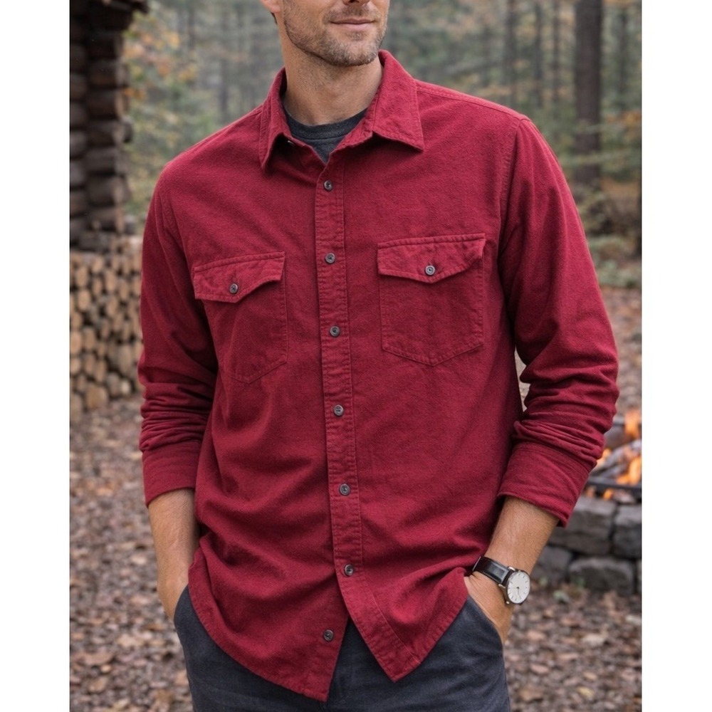 Vintage Eddie Bauer Button Down Shirt Tall XXL Red Flannel Outdoor Work Casual